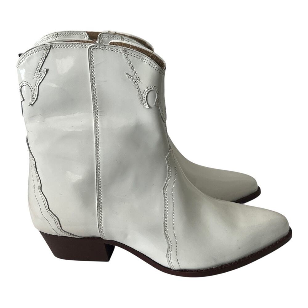 Free People New Frontier Western Boots In White Patent Leather Size 39.5 - Picture 3 of 14